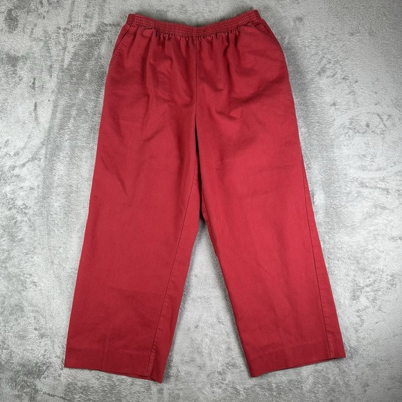 Alfred Dunner Petite 12P Rusty Red Twill Pants Pull-On Elastic Waist Fall Casual - Picture 1 of 9